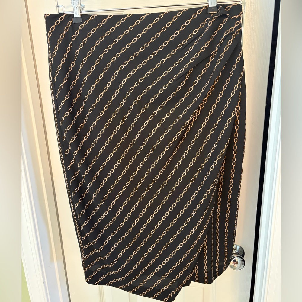 Ann Taylor Black Chain-Print Midi Skirt